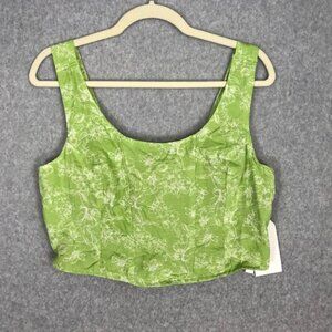 Midnight Sky Crop Top XL Green Floral Tank Corset Linen Coconut Resort Brat Vaca